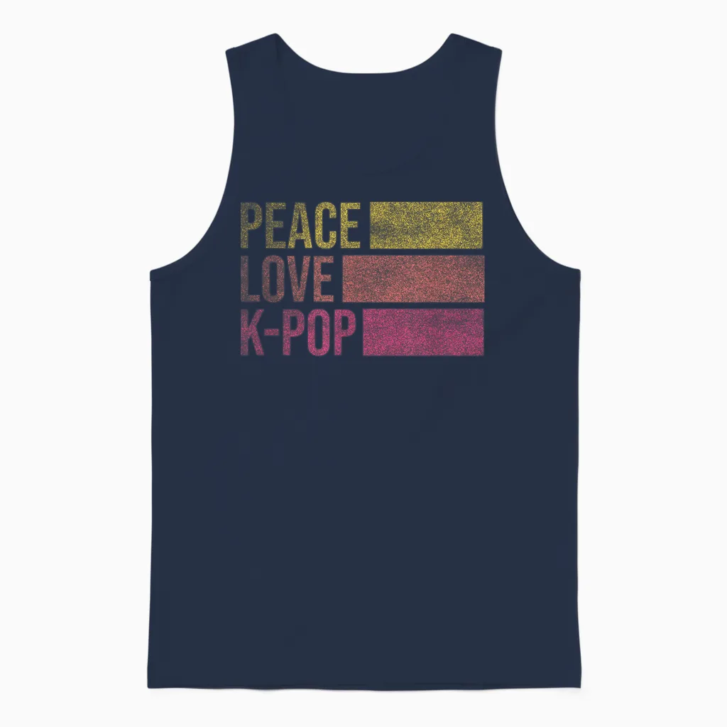 Retro K-Pop for Teen Girls Women Kpop and Peace Unisex Tank Top in Navy