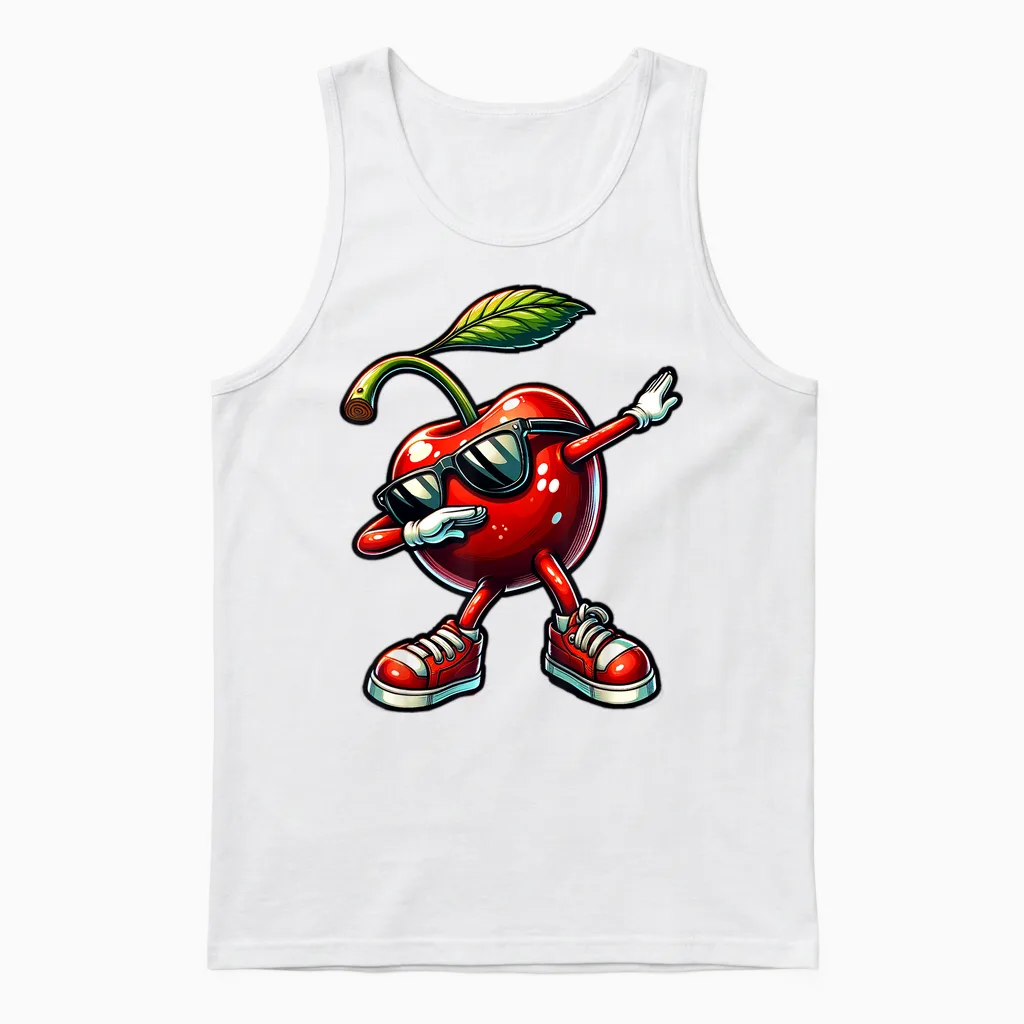 Dabbing Red Cherry Funny Cherry Fruit with Cherries T-Shirt, Black Unisex Tank Top in White
