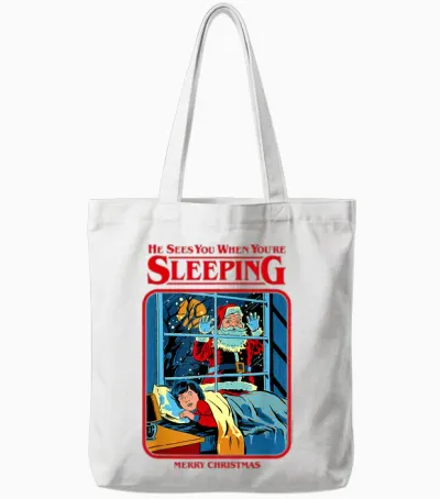 Steven Rhodes Santa Claus Sees You Retro Dark Humor Tote Bags - White
