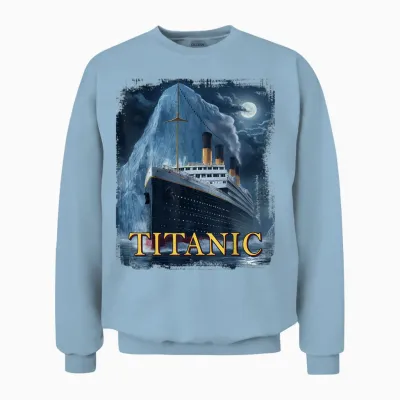 Titanic Cruise Ship Graphic Hit Iceberg April 15th 1912 T-Shirt, Small, Black Unisex Sweatshirt - Light Blue