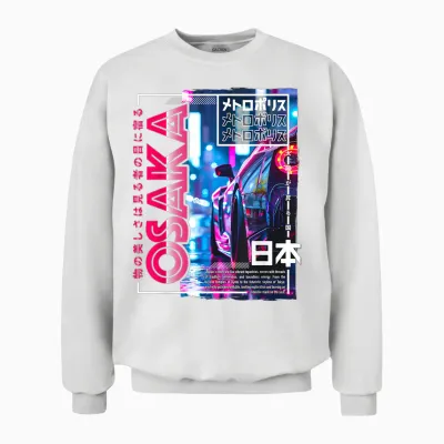 Osaka City 80s Synthwave Racing Car Japan Osaka Unisex Sweatshirt - White