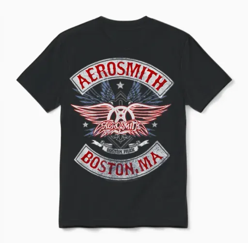 Aerosmith Boston Pride Rock Band Music Artwork T-Shirt, Blue, S Unisex T-Shirt in Black