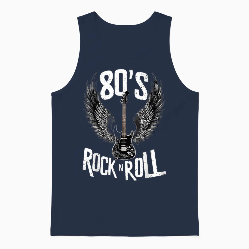 Vintage Guitar Wings, Music Rock & Roll Retro 70s & 80s T-Shirt, Black, S Unisex Tank Top in Navy