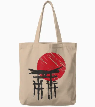 Japanischer Tempel Anime Japan Red Moon Vintage Art Samurai Tote Bags - Natural