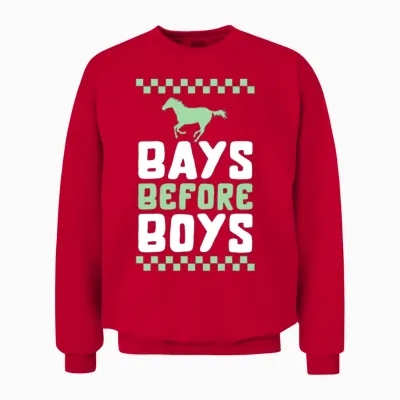 Horse Shirt, Bays Before Boys Horses Tee, Girl Unisex Sweatshirt - Red
