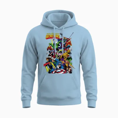 Marvel Exclusive Secret Wars Franchise Hero Collage Unisex Hoodie - Light Blue