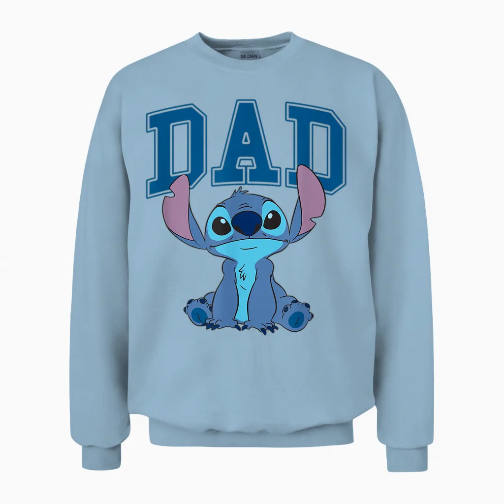 Disney Lilo & Stitch Vintage Dad Cool Stitch Collegiate Logo Unisex Sweatshirt in Light Blue