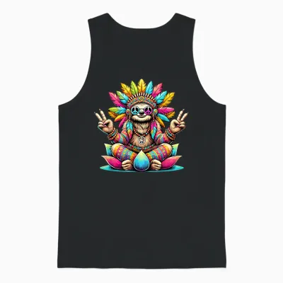 Hippie Sloth, Peace Sign, 70s Party & Costume 60s 70s T-Shirt, Black, S Unisex Tank Top - Black