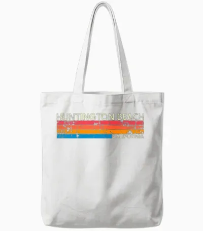 Vintage Retro Huntington Beach Tote Bags - White