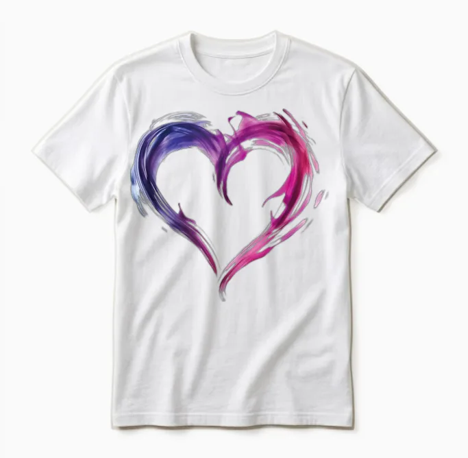 Gemischte Leidenschaft Herz Grafik Lila Blau Pink Kunst Unisex T-Shirt in White