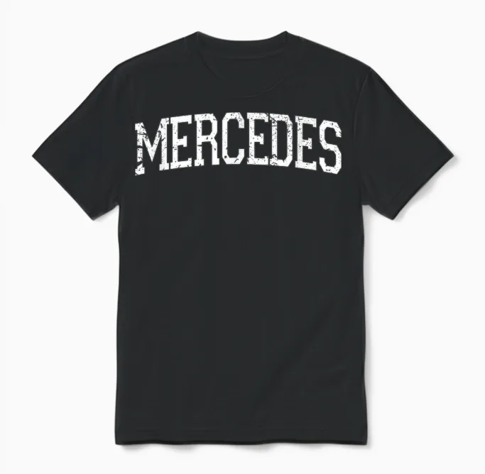 Vintage Personalised Name Classic Mercedes T-Shirt, Black Unisex T-Shirt in Black