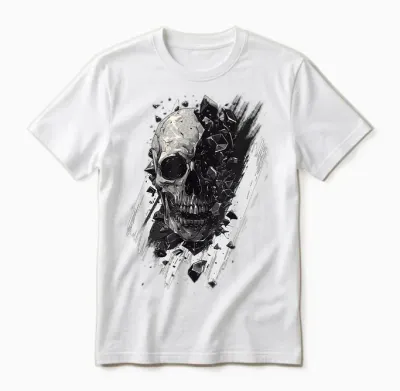 Modern Burst Skull, Hard Rock, Black and White Skull T-Shirt, Black, S Unisex T-Shirt - White