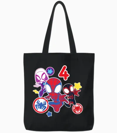 Children's Marvel Spidey and His Amazing Friends 4 Year Old Birthday T-Shirt, Black Tote Bags - Black