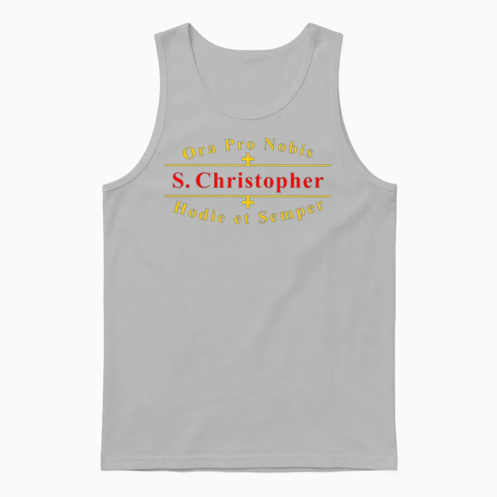 Saint Christopher Catholic Latin Prayer Unisex Tank Top in Ash