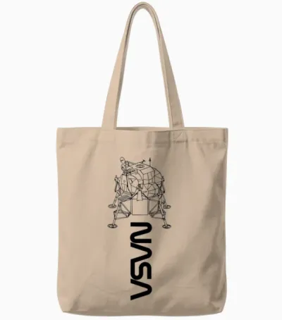 Nasa Apollo 11 Lunar Module Worm Logo T-Shirt, Grey, S Tote Bags - Natural