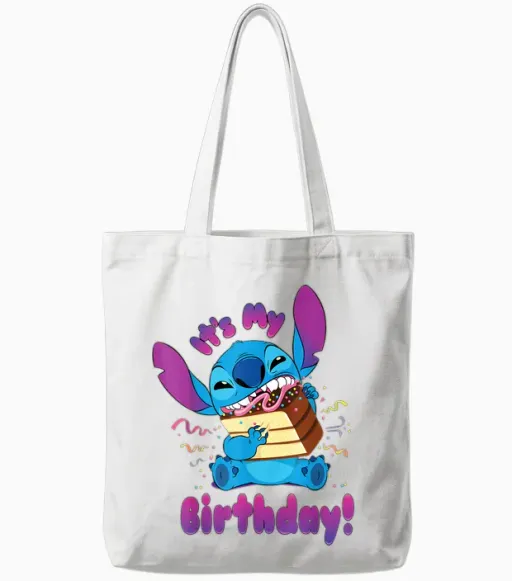 Disney Stitch "it's My Birthday" Party Crasher with Cake Tote Bags in White