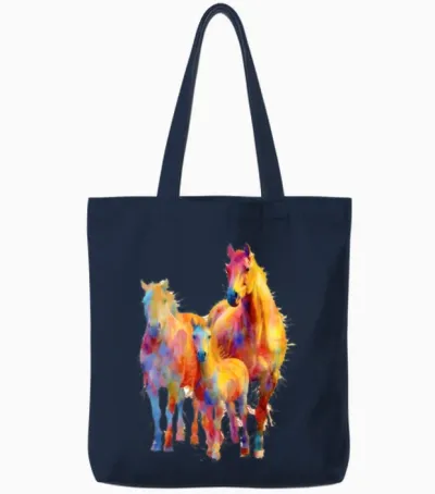 Miniature Horses Mini Horse Watercolor Splash Tote Bags - Navy
