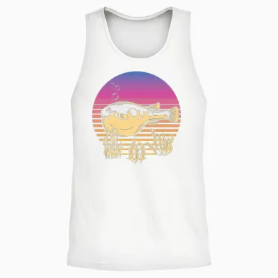Blowfish Retro Balloonfish Puffer Fish Unisex Tank Top - White