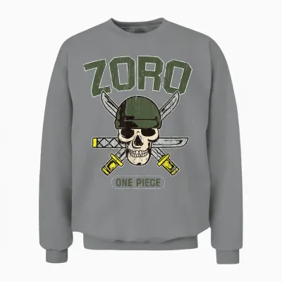 One Piece Straw Hat Pirate Hunter Roronoa Zoro Logo Anime T-Shirt, Black Unisex Sweatshirt - Sport Grey