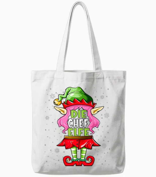 Chef Elf T-Shirt Outfit Christmas Family Christmas T-Shirt, Black Tote Bags in White