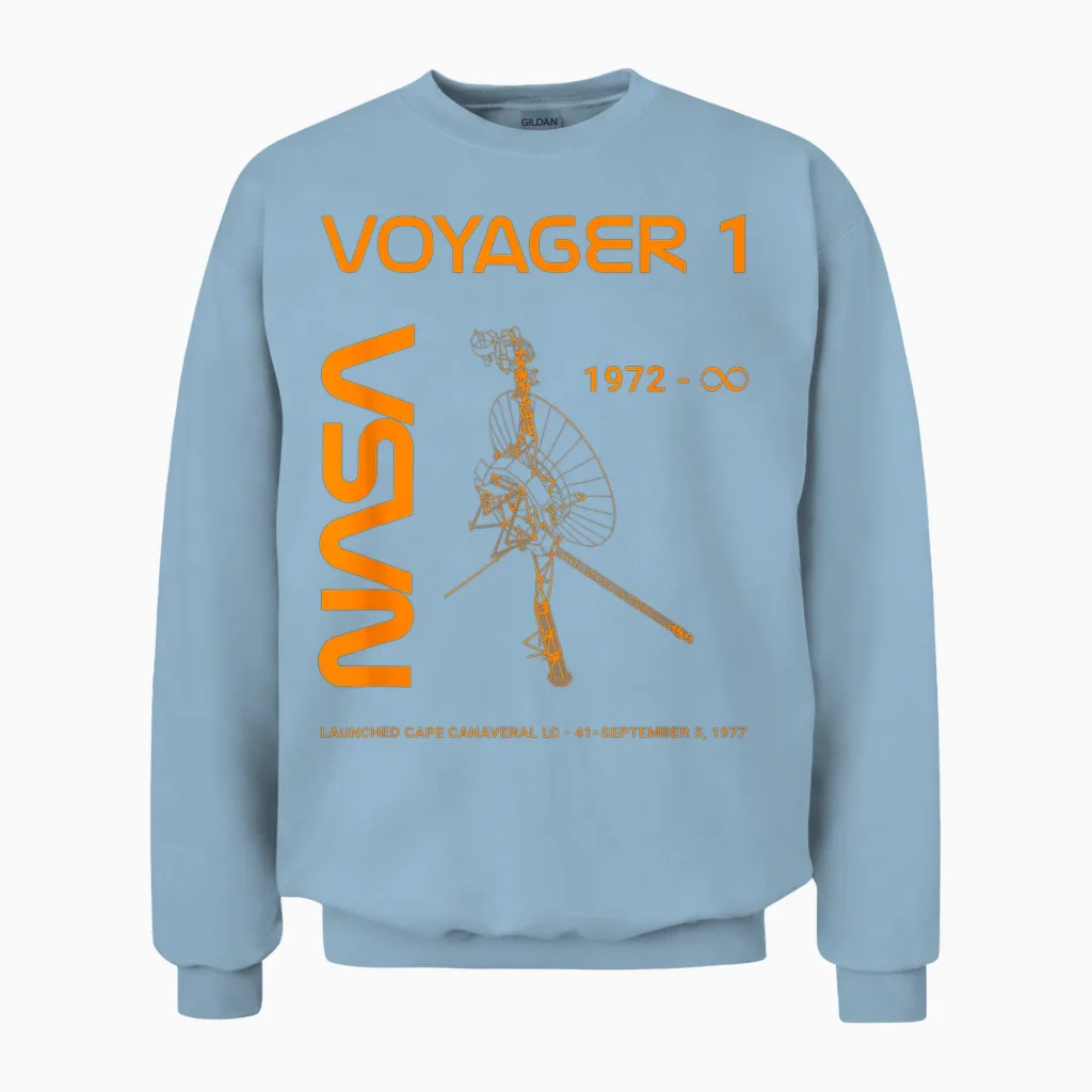 Nasa Voyager 1 Space Probe Launched September 5, 1977 T-Shirt, Black, S Unisex Sweatshirt in Light Blue
