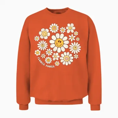 Flower Power Sweet Smile Face Flower Happy Face Flowers Girls Unisex Sweatshirt - Orange