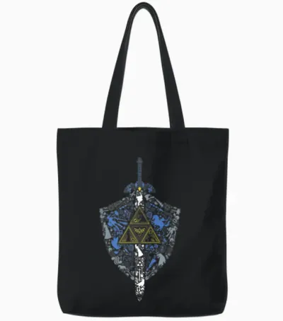 Nintendo Zelda Hylian Shield Element Icons Graphic Tote Bags - Black