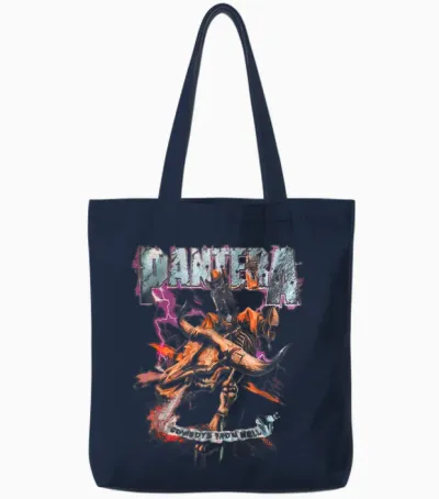 Pantera Official Cowboys from Hell Riding Skeleton Short Sleeve Tote Bags - Navy