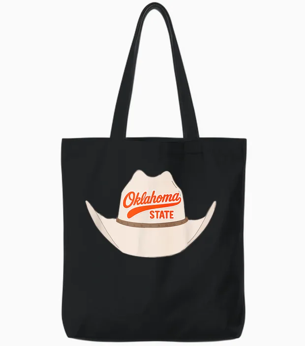 State of Oklahoma Cowboy Hat for Oklahoma Pride Tote Bags in Black