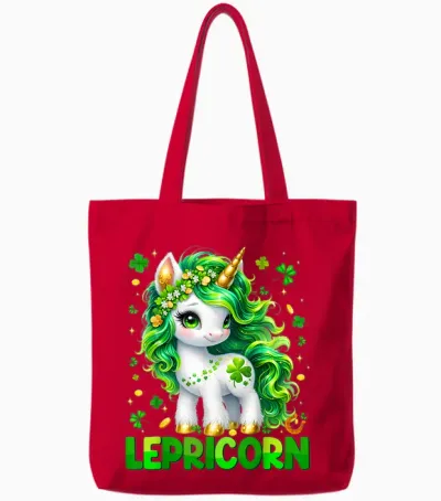 Lepricorn Cute Unicorn Shamrock St Patricks Girl Kid Tote Bags - Red