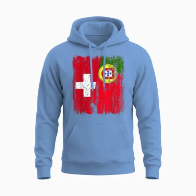 Portuguese Swiss Flag Half Jersey Switzerland Portugal Unisex Hoodie - Carolina Blue