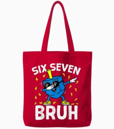 Boys Hanukkah 67 Six Seven Bruh Dabbing Dreidel Chanukah Kid Tote Bags - Red