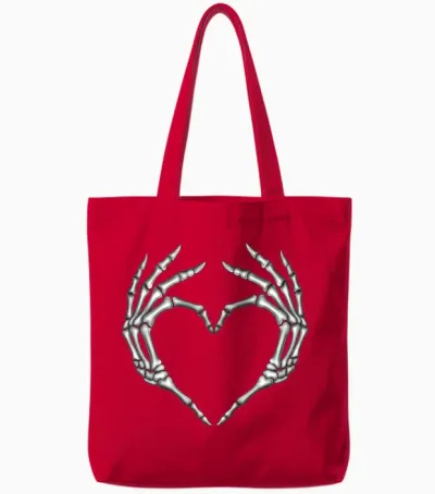 Skeleton Hands Heart Valentine Halloween Costume Tote Bags - Red