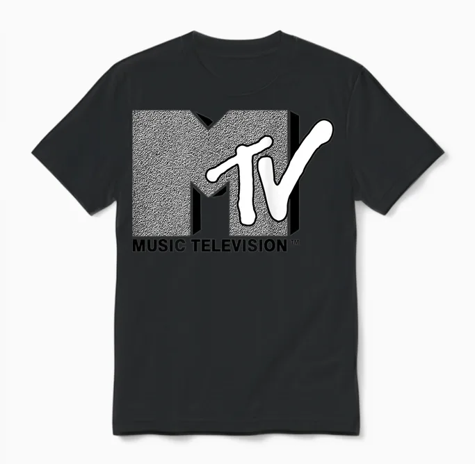 Mademark X Mtv - Classic Official Original Mtv Logo with Wall Structure Unisex T-Shirt in Black