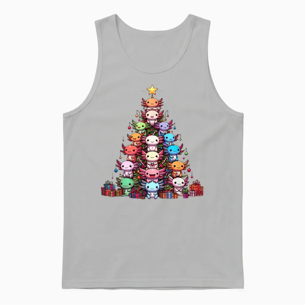 Axolotl Cute Christmas Tree for Women Men Kids T-Shirt, Black, S Unisex Tank Top in Ash