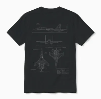 Sukhoi Su-27 Flanker Russian Jet Airplane T-Shirt, Black Unisex T-Shirt - Black