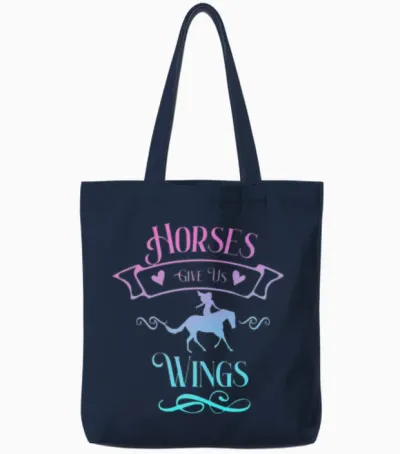 Horses Give Us Wings Funny Horse Equestrians Tote Bags - Navy