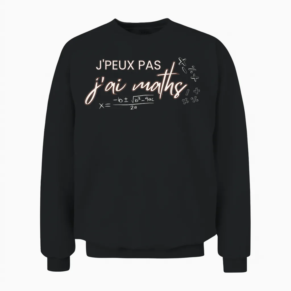 J'peux Pas J'ai Maths, Humor Math Teacher T-Shirt, Black, S Unisex Sweatshirt in Black