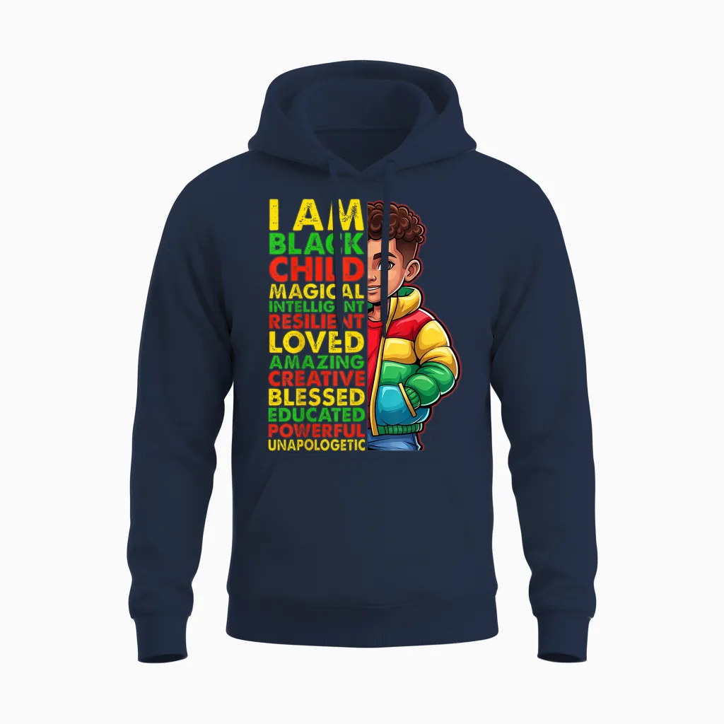 I Am Black History Month Shirt Kids Boys African American Unisex Hoodie in Navy