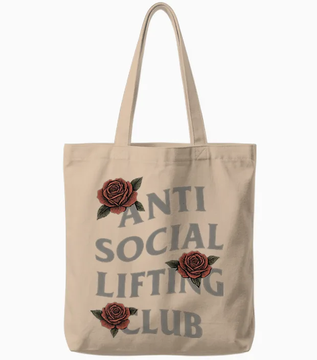 Anti-Social Lifting Club Roses Powerlifting Design Tote Bags in Natural
