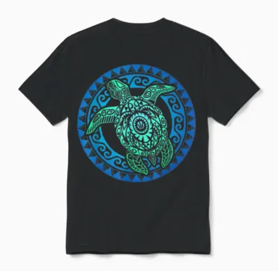 Hawaiian Turtle Tribal Polynesian Sun Hawaiian Maori Unisex T-Shirt - Black