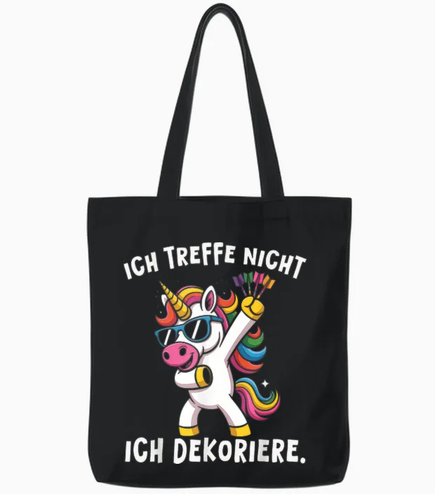 Dart Einhorn Ich Treffe Nicht Ich Dekoriere Lustiger Spruch Tote Bags in Black