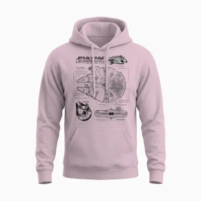 Star Wars Millennium Falcon T-Shirt with Detailed Schematics T-Shirt, Gray, S Unisex Hoodie - Light Pink