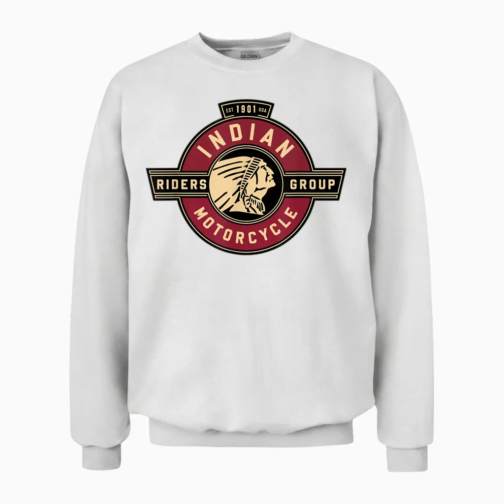 Group Vintage Indian Riders T-Shirt, Black Unisex Sweatshirt in White