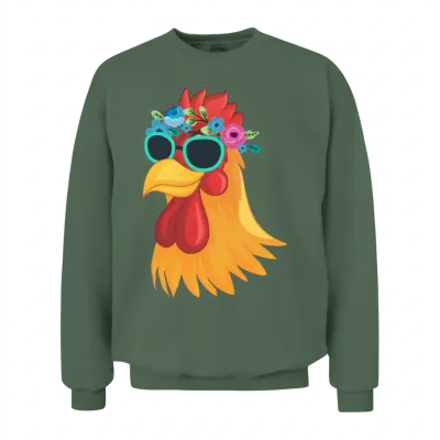 Cute Chicken Farmer Floral Crown Animal Farm Unisex Sweatshirt - Military Green