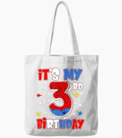 It's My 3rd Birthday Spider Theme Party 3 Year Old Boys Tote Bags - White