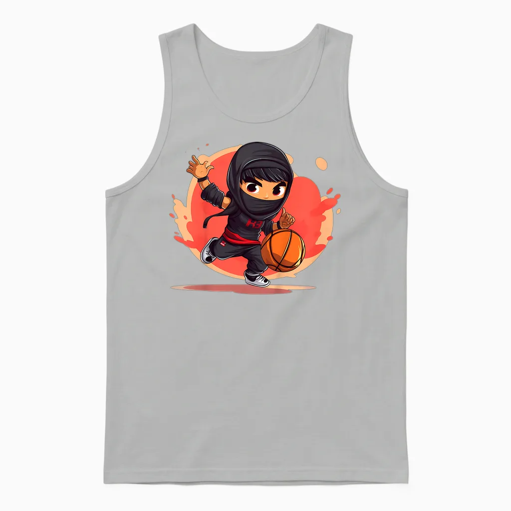 Kinder Ninja Junge Spielt Basketball Unisex Tank Top in Ash