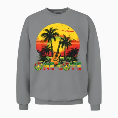 Guitarist Rasta Reggae Sunset Jamaica Reggae Music Guitar T-Shirt, Black, S Unisex Sweatshirt - Sport Grey