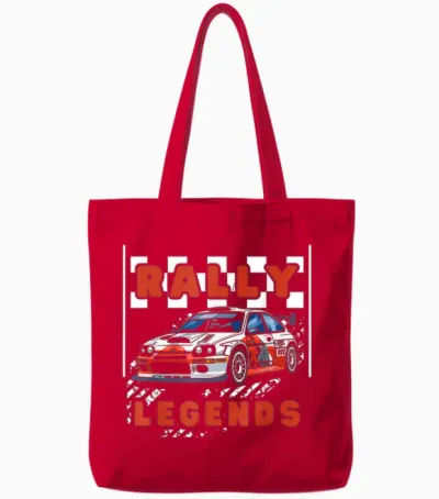 Rally Legends Racing Rally Sport T-Shirt, Black, S Tote Bags - Red