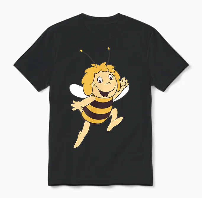 Maya the Bee Retro Pattern Cartoon Tv Series T-Shirt, Blue Unisex T-Shirt in Black